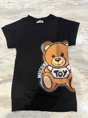 Moschino kids- Black short sleeve dress with Brown Teddy Toy Graphic